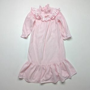 Vintage Edie Bee Nightgown Girls Size 4T Pink Flannel Soft Frilly